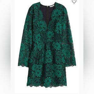 H&M lace long sleeve green dress